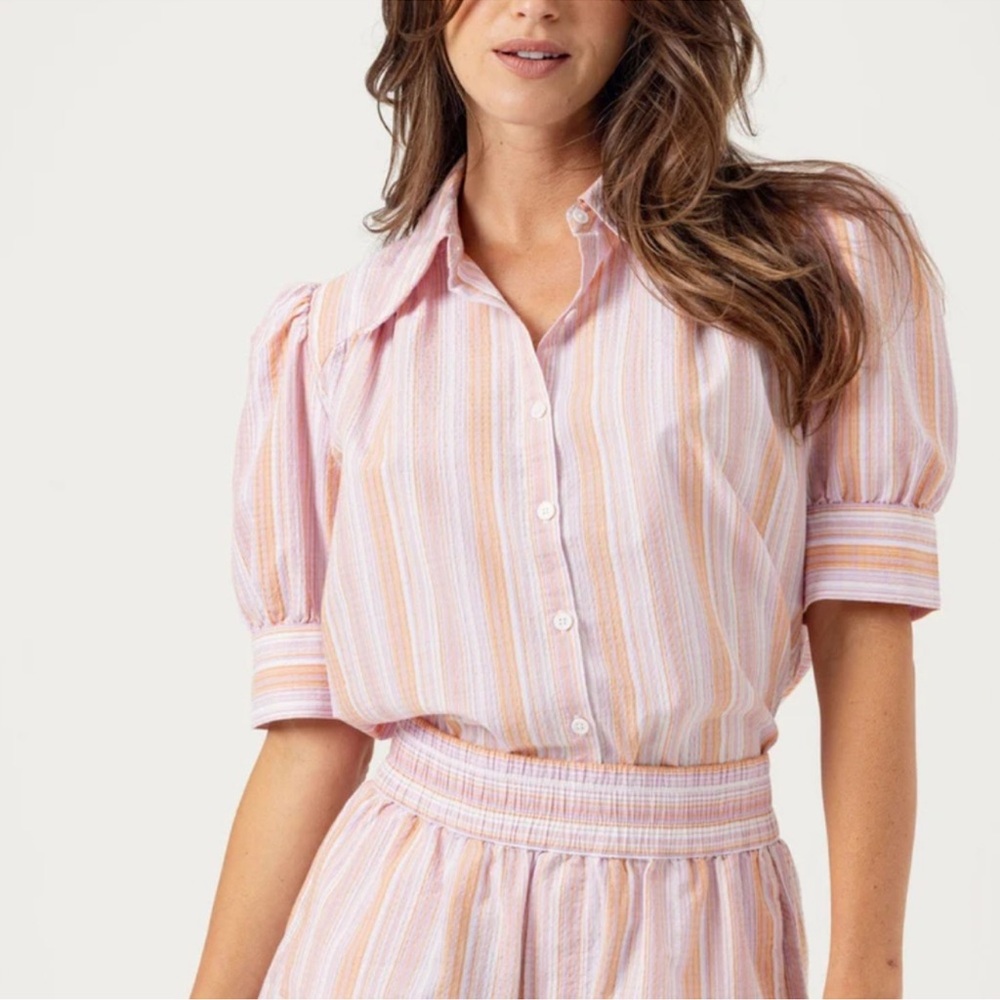 New Sundays Klariza peach and white Stripe Top. Size: XS